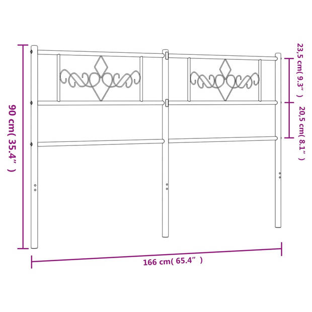 vidaXL Hoofdbord 160 cm metaal zwart