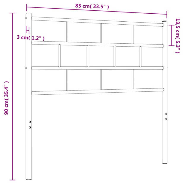 vidaXL Hoofdbord 80 cm metaal zwart