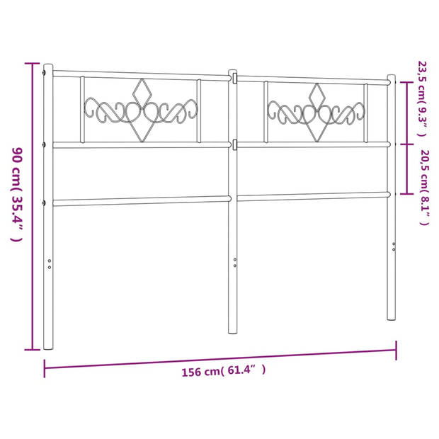 vidaXL Hoofdbord 150 cm metaal zwart