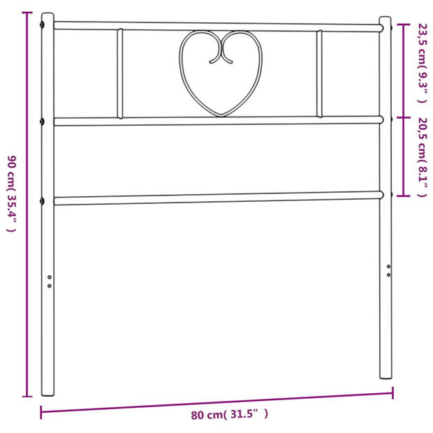 vidaXL Hoofdbord 75 cm metaal zwart