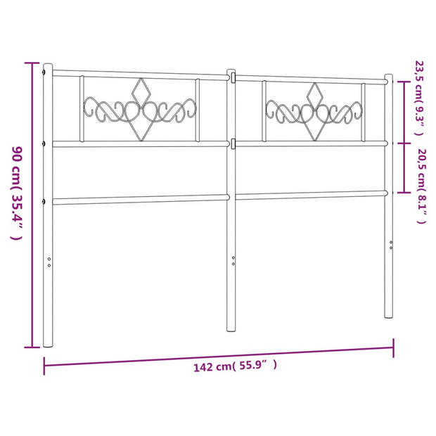 vidaXL Hoofdbord 135 cm metaal zwart