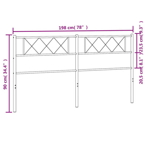 vidaXL Hoofdbord 193 cm metaal wit