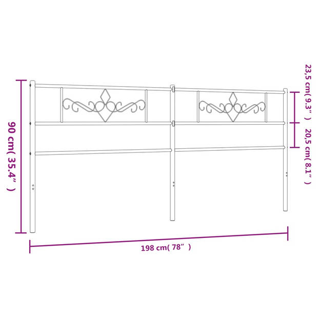 vidaXL Hoofdbord 193 cm metaal wit