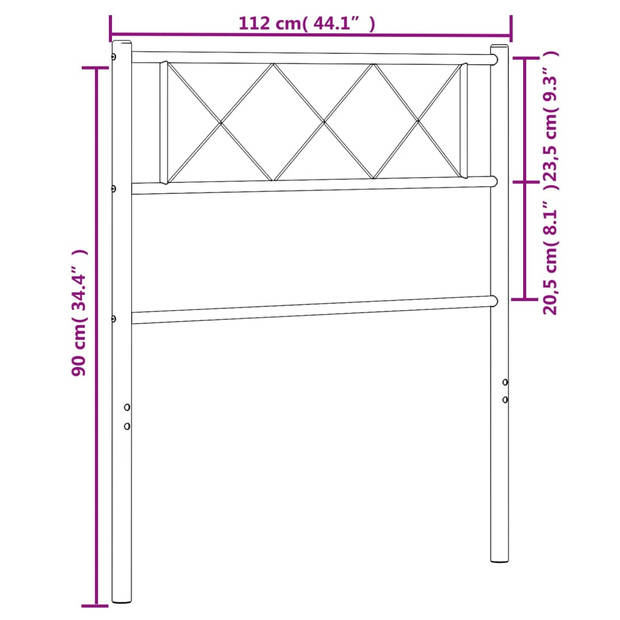 vidaXL Hoofdbord 107 cm metaal zwart