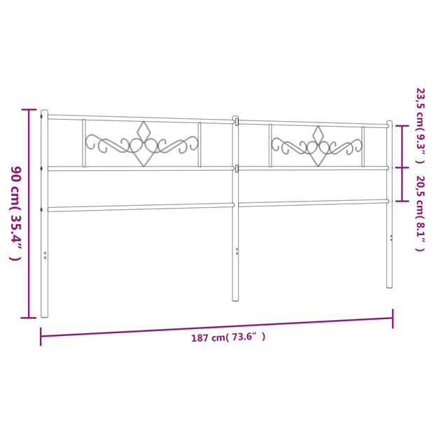 vidaXL Hoofdbord 180 cm metaal zwart