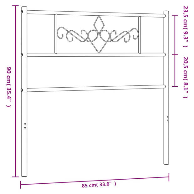 vidaXL Hoofdbord 80 cm metaal zwart