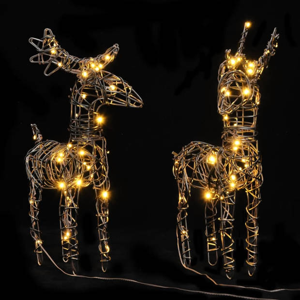 vidaXL Kerstdecoraties rendieren 2 st 80 LED's rattan warmwit