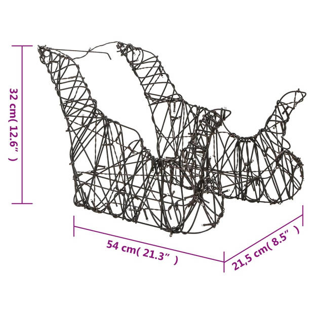 vidaXL Kerstversiering rendieren en sleeën 320 LED's rattan warmwit