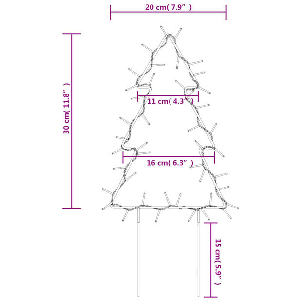 vidaXL Kerstverlichting kerstboom 3 st met grondpinnen 50 LED's 30 cm