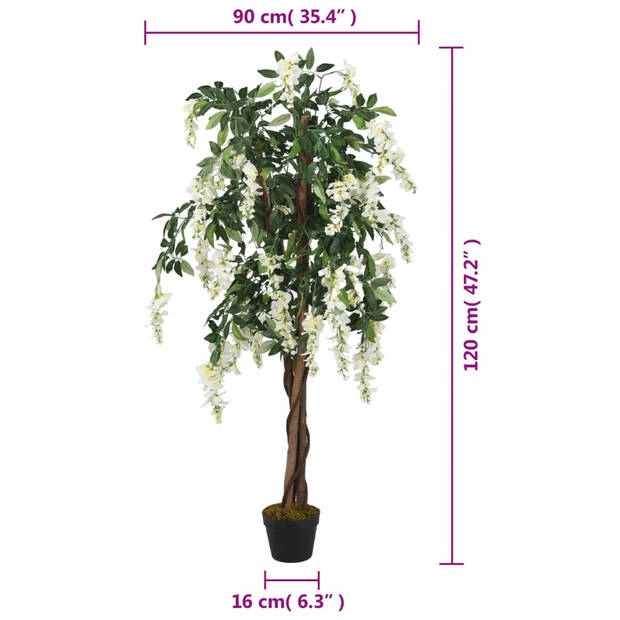 vidaXL Kunstplant wisteria 840 bladeren 120 cm groen en wit