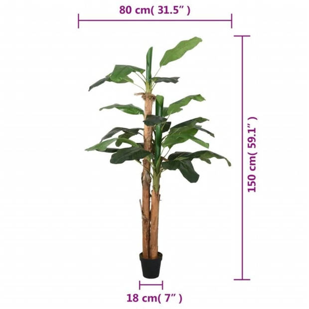 vidaXL Kunstplant bananenboom 18 bladeren 150 cm groen