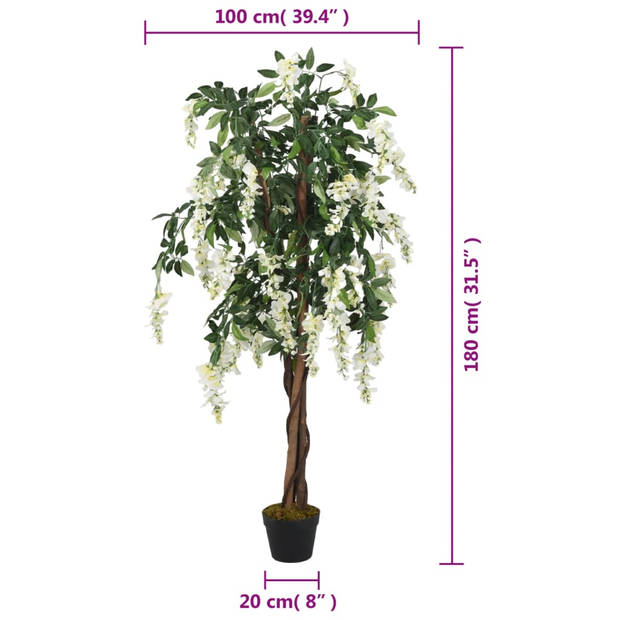 vidaXL Kunstplant wisteria 1260 bladeren 180 cm groen en wit