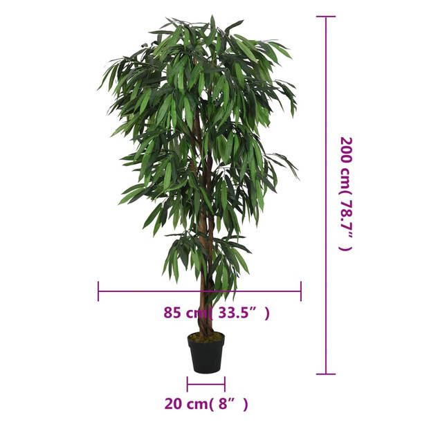 vidaXL Kunstplant mangoboom 1050 bladeren 200 cm groen