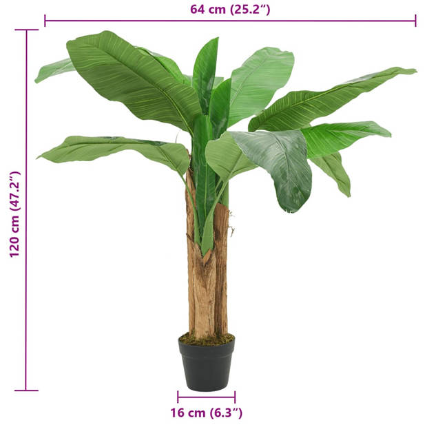 vidaXL Kunstplant bananenboom 9 bladeren 120 cm groen