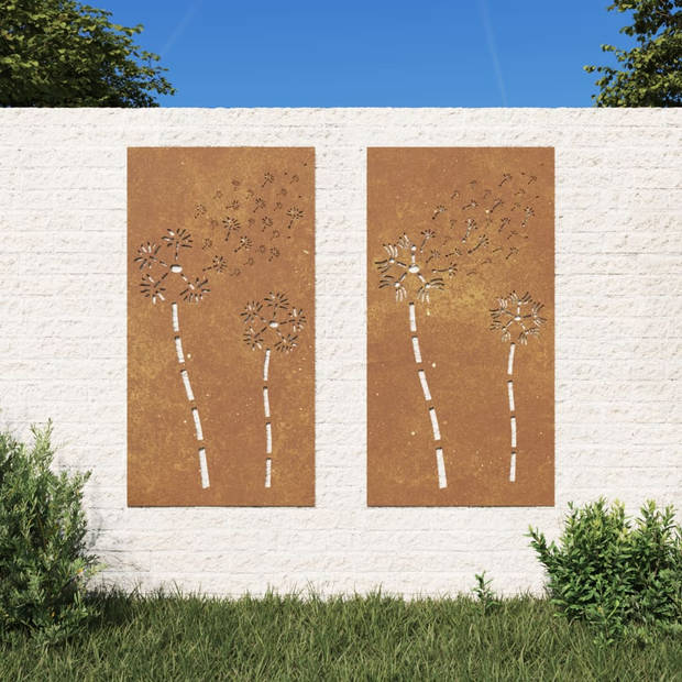 vidaXL Wanddecoratie tuin 2 st bloemenontwerp 105x55 cm cortenstaal