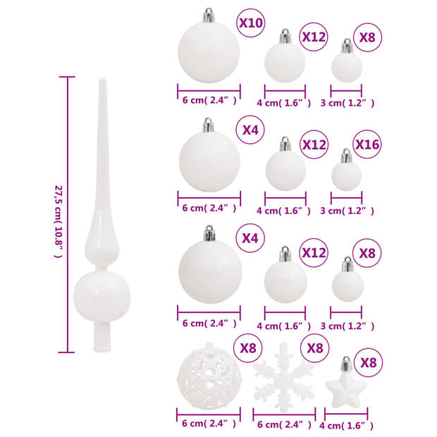 vidaXL 111-delige Kerstballenset polystyreen wit