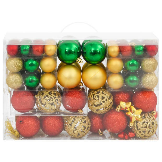 vidaXL 112-delige Kerstballenset polystyreen rood groen en goudkleurig