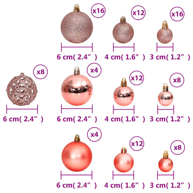 vidaXL Kerstballen 100 st 3/4/6 cm roze en rosé