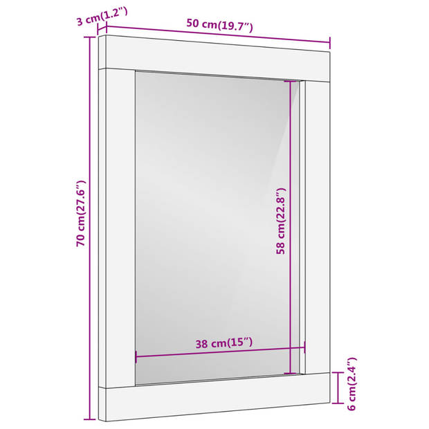 vidaXL Badkamerspiegel 50x70x3 cm massief mangohout en glas bruin