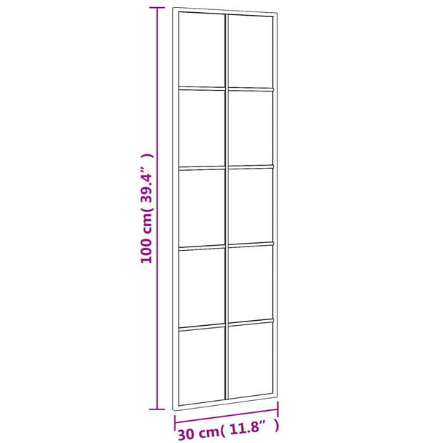 vidaXL Wandspiegel rechthoekig 30x100 cm ijzer zwart