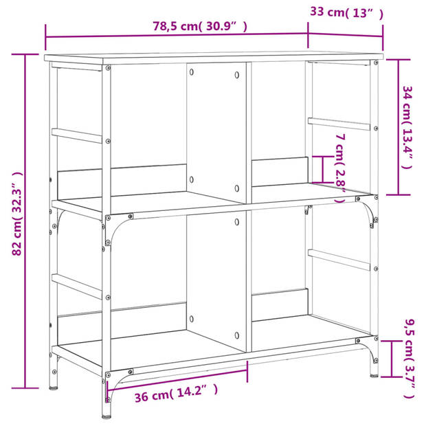 vidaXL Boekenrek 78,5x33x82 cm bewerkt hout en ijzer sonoma eikenkleur