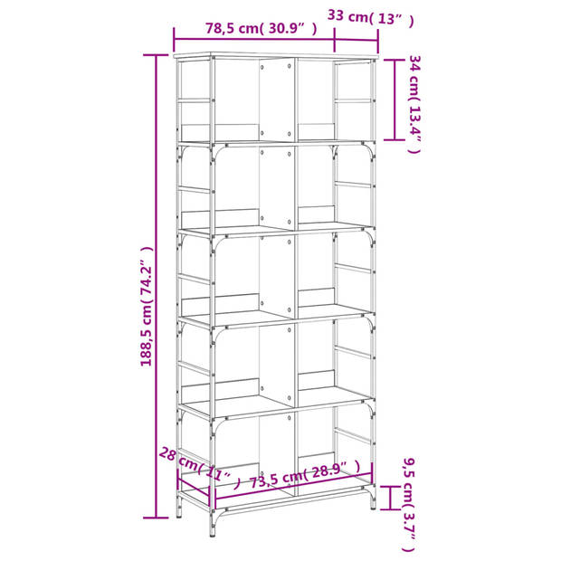 vidaXL Boekenrek 78,5x33x188,5 cm bewerkt hout gerookt eikenkleurig