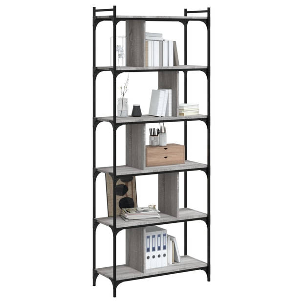 vidaXL Boekenkast 6-laags 76x32x192 cm bewerkt hout grijs sonoma