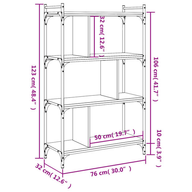 vidaXL Boekenkast 4-laags 76x32x123 cm bewerkt hout gerookt eikenkleur