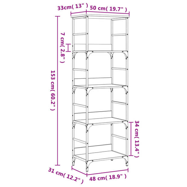 vidaXL Boekenrek 50x33x153 cm bewerkt hout bruin eikenkleur