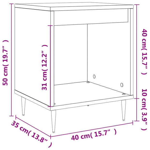 vidaXL Nachtkastjes 2 st 40x35x50 cm bewerkt hout gerookt eikenkleurig