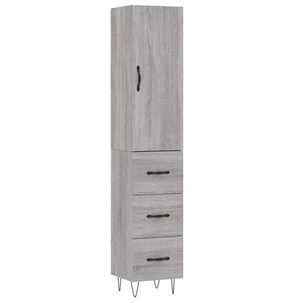 vidaXL Hoge kast 34,5x34x180 cm bewerkt hout grijs sonoma eikenkleurig