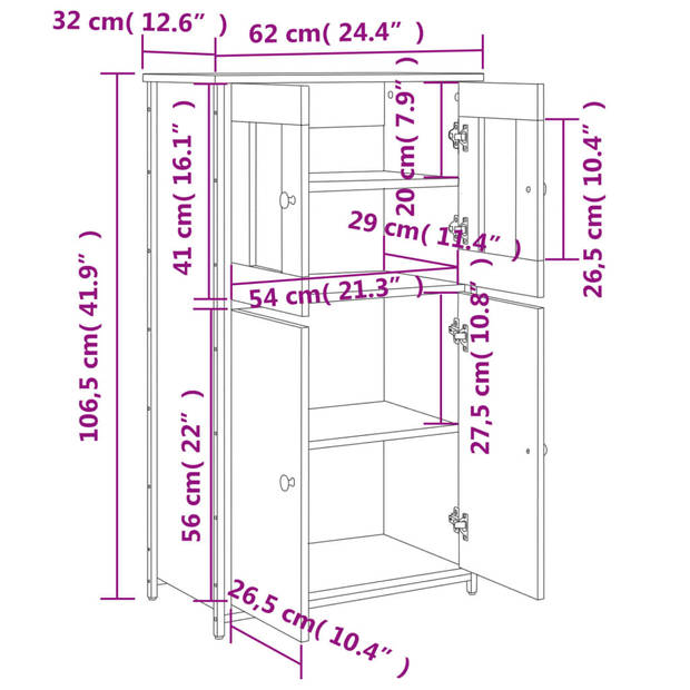 vidaXL Hoge kast 62x32x106,5 cm bewerkt hout bruin eikenkleur