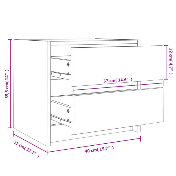 vidaXL Nachtkastje 40x31x35,5 cm massief grenenhout wit