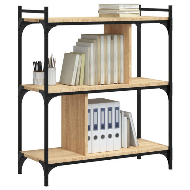 vidaXL Boekenkast 3-laags 76x32x88 cm bewerkt hout sonoma eikenkleurig