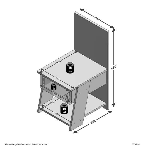 FMD Nachtkastje met 1 lade 34,2x39x69 cm zandeikenkleurig