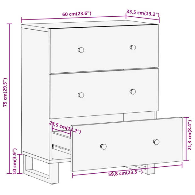 vidaXL Dressoirs 2 st 60x33,5x75 cm massief mangohout bruin en zwart