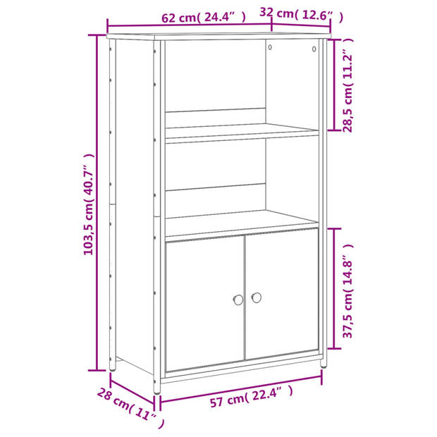 Hoge kast 62x32x103,5 cm bewerkt hout bruin eikenkleur