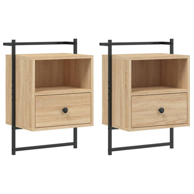 vidaXL Nachtkastjes 2 st wandgemonteerd 40x30x61 cm hout sonoma eiken