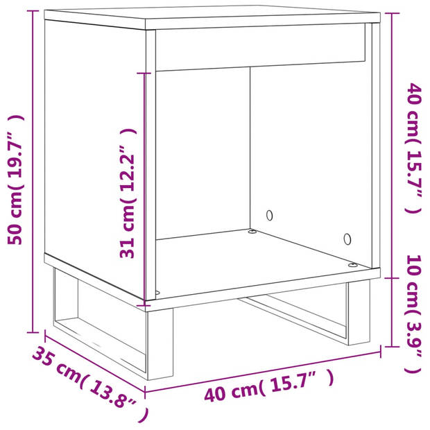 vidaXL Nachtkastjes 2 st 40x35x50 cm bewerkt hout zwart