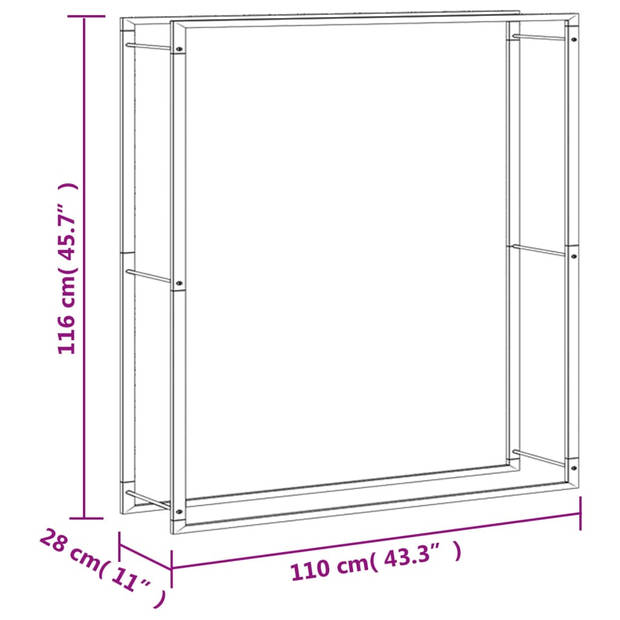 vidaXL Haardhoutrek 110x28x116 cm roestvrij staal