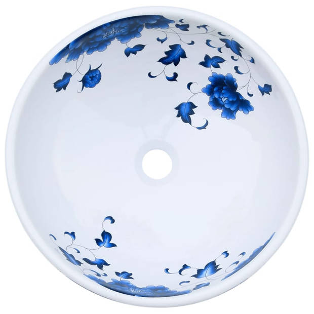 vidaXL Opzetwasbak rond F41x14 cm keramiek wit en blauw