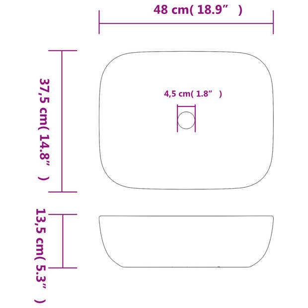 vidaXL Opzetwasbak rechthoekig 48x37,5x13,5 cm keramiek meerkleurig