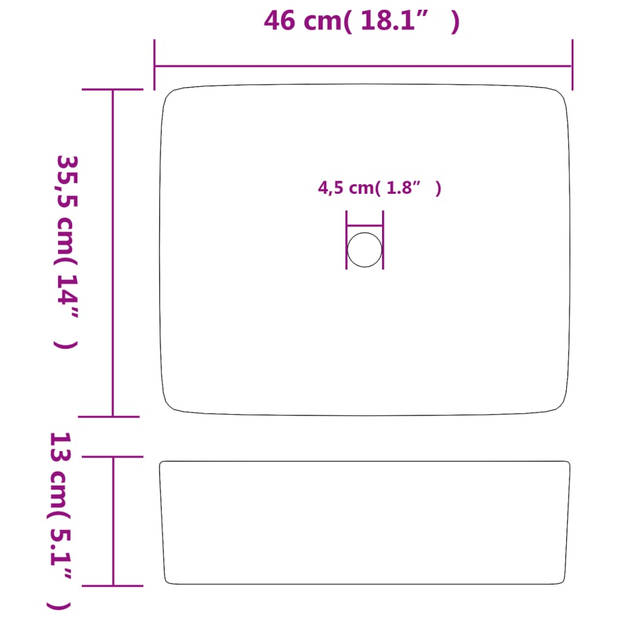 vidaXL Opzetwasbak rechthoekig 46x35,5x13 cm keramiek wit