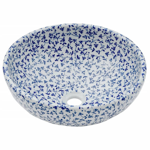 vidaXL Opzetwasbak rond F41x14 cm keramiek wit en blauw