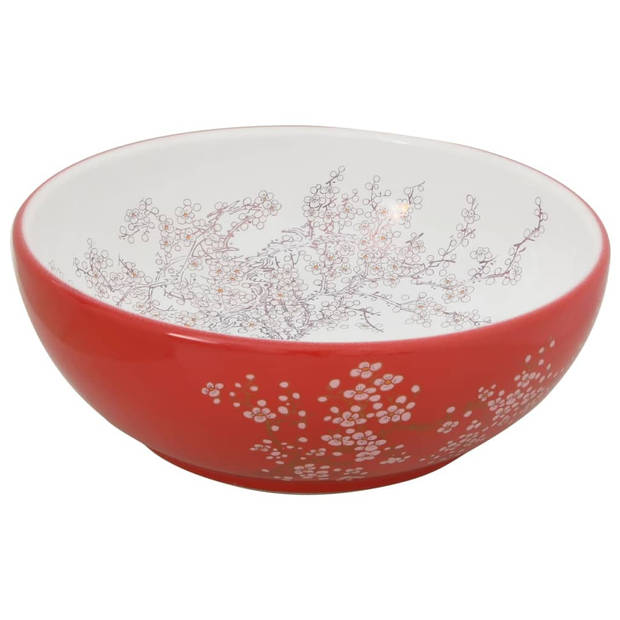 vidaXL Opzetwasbak rond F41x14 cm keramiek wit en rood