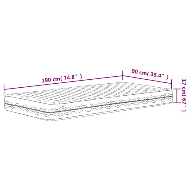 vidaXL Schuimmatras hardheid H2 H3 90x190 cm wit