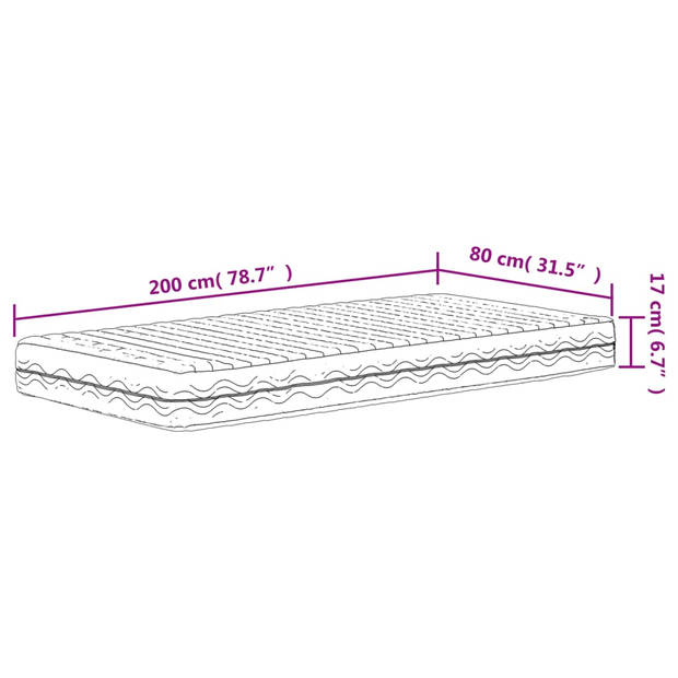 vidaXL Schuimmatras hardheid H2 H3 80x200 cm wit