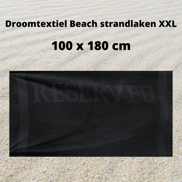 Droomtextiel Strandlaken Reserved Zwart 100x180 cm - Extra Groot - 100% Katoen - Heerlijk Zacht