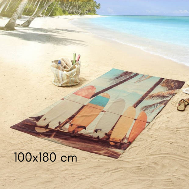 Droomtextiel Surfplanken strandlaken - Handdoek 100x180 cm - Heerlijk Zacht - Poly Velours