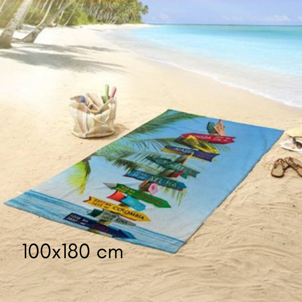 Droomtextiel Wegwijzer strandlaken - Handdoek 100x180 cm - Heerlijk Zacht - Poly Velours